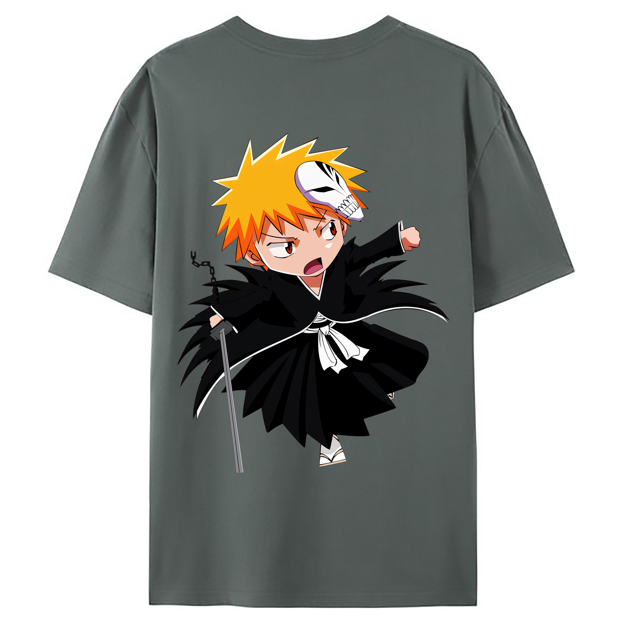 （画像用） ブリーチ 黒崎一護（くろさき いちご）BLEACH Kurosaki Ichigo 綿100％ メンズ半袖Tシャツ（バックプリント） 通気性